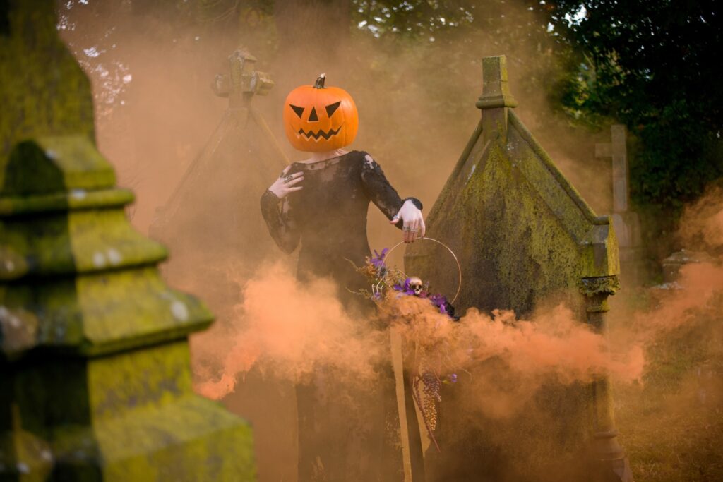 Halloween smoke bomb graveyard